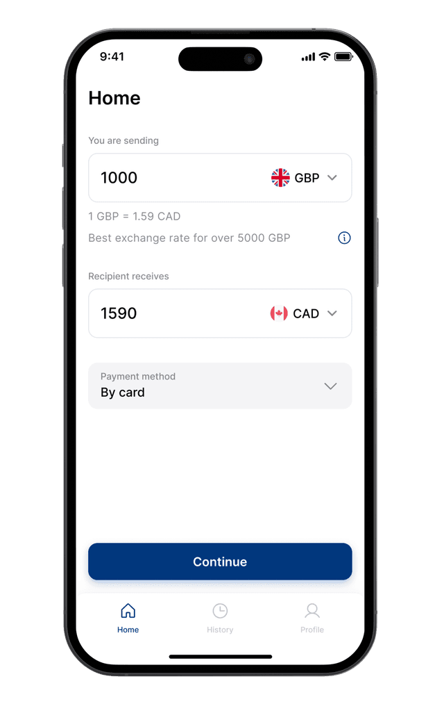 Choose amount & country